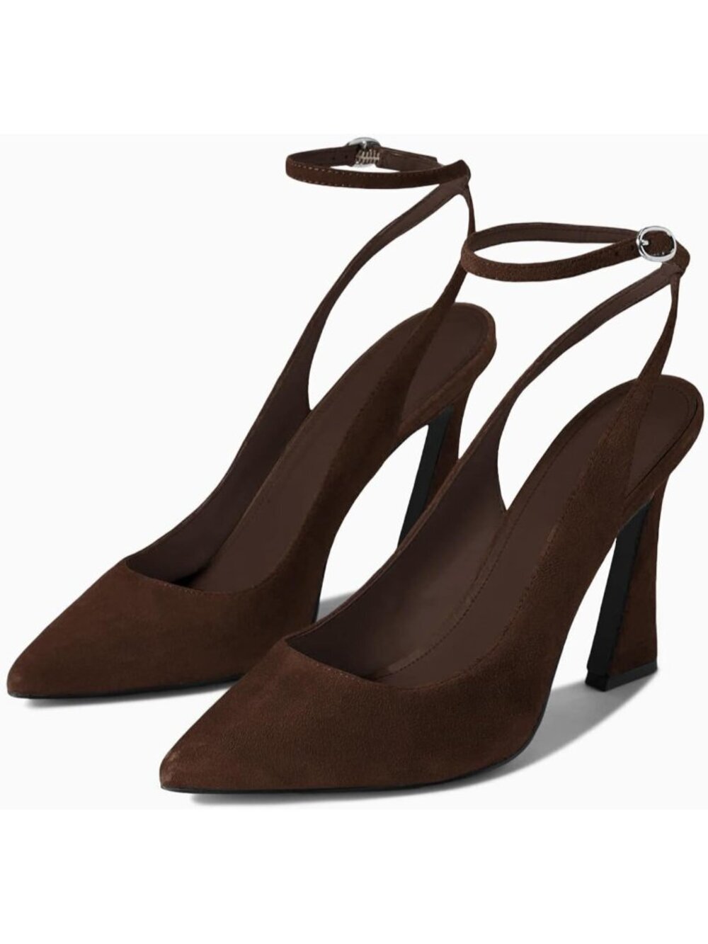 Women's Brown Strap Heels Pointed Toe Pumps Shoes Slingback Wedding Dress Shoes - Picture 5 of 5
